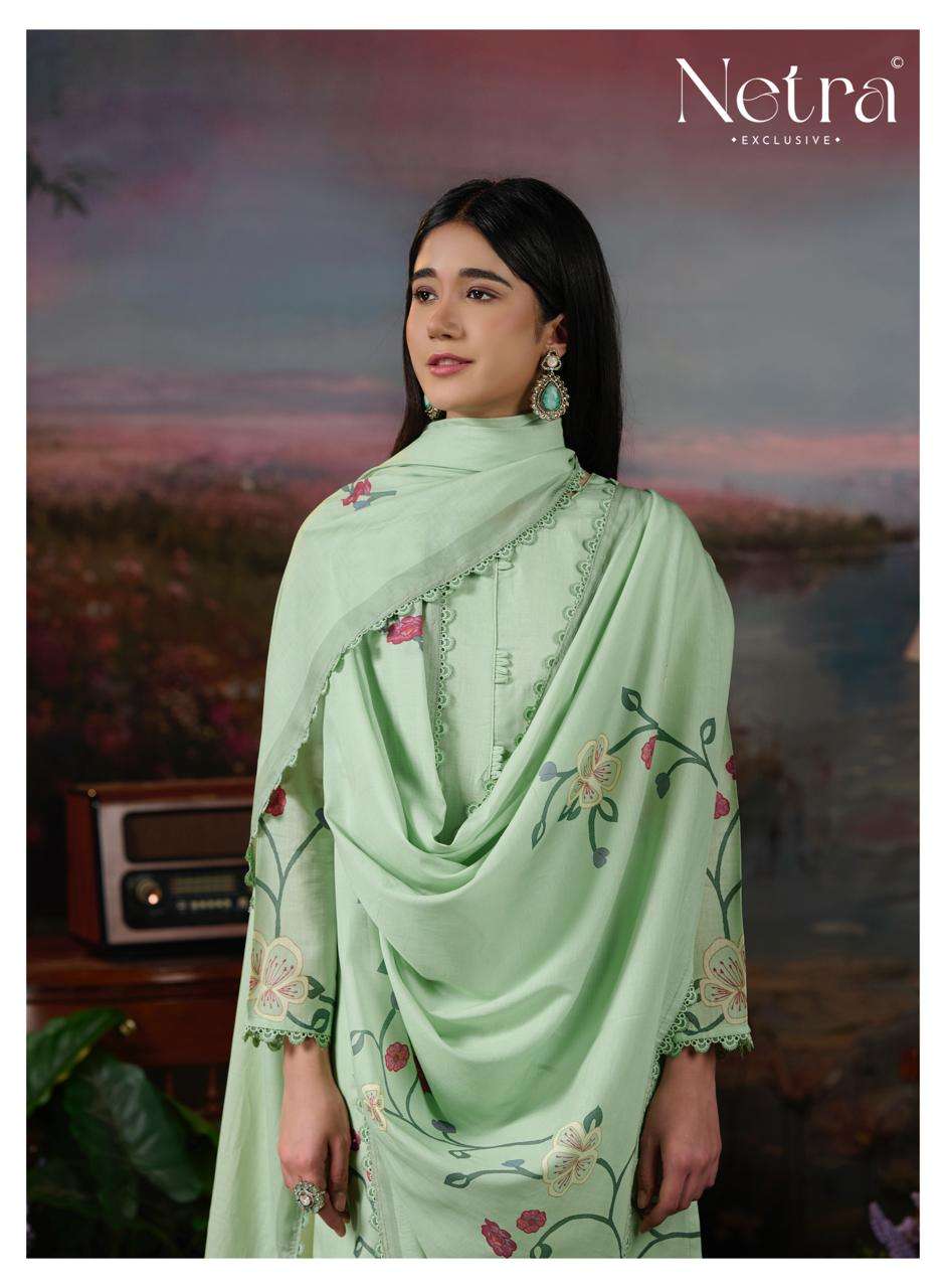 Netra Exclusive Mavya Banarasi Mul Chanderi Dress Material - Amrah Wholesale