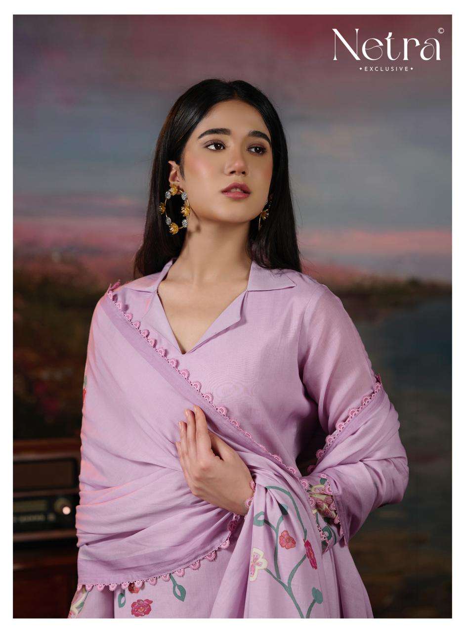 Netra Exclusive Mavya Banarasi Mul Chanderi Dress Material - Amrah Wholesale