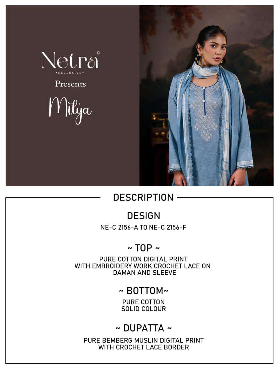 Netra Exclusive Mitya Pure Cotton Dress Material - Amrah Wholesale
