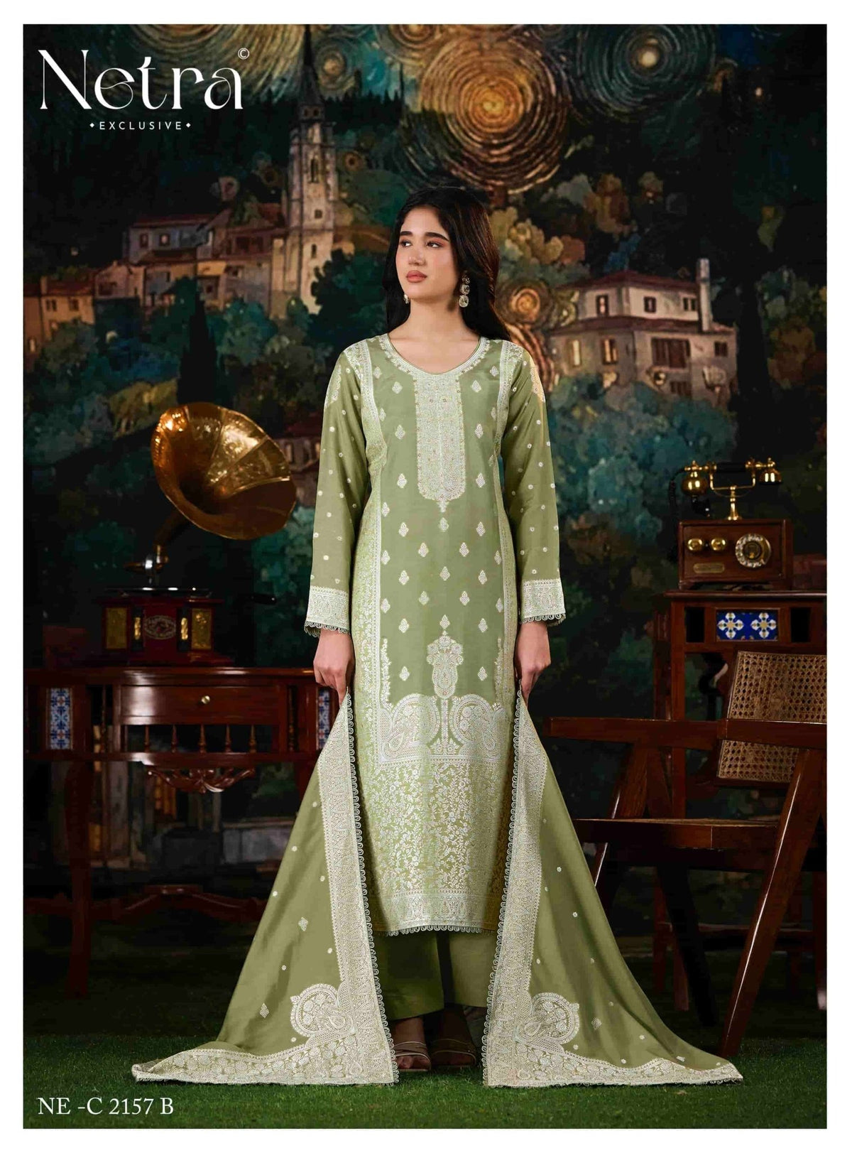 Netra Exclusive Neha Pure Bemberg Muslin Dress Material - Amrah Wholesale