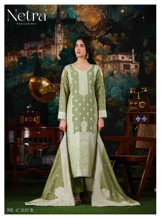 Netra Exclusive Neha Pure Bemberg Muslin Dress Material - Amrah Wholesale