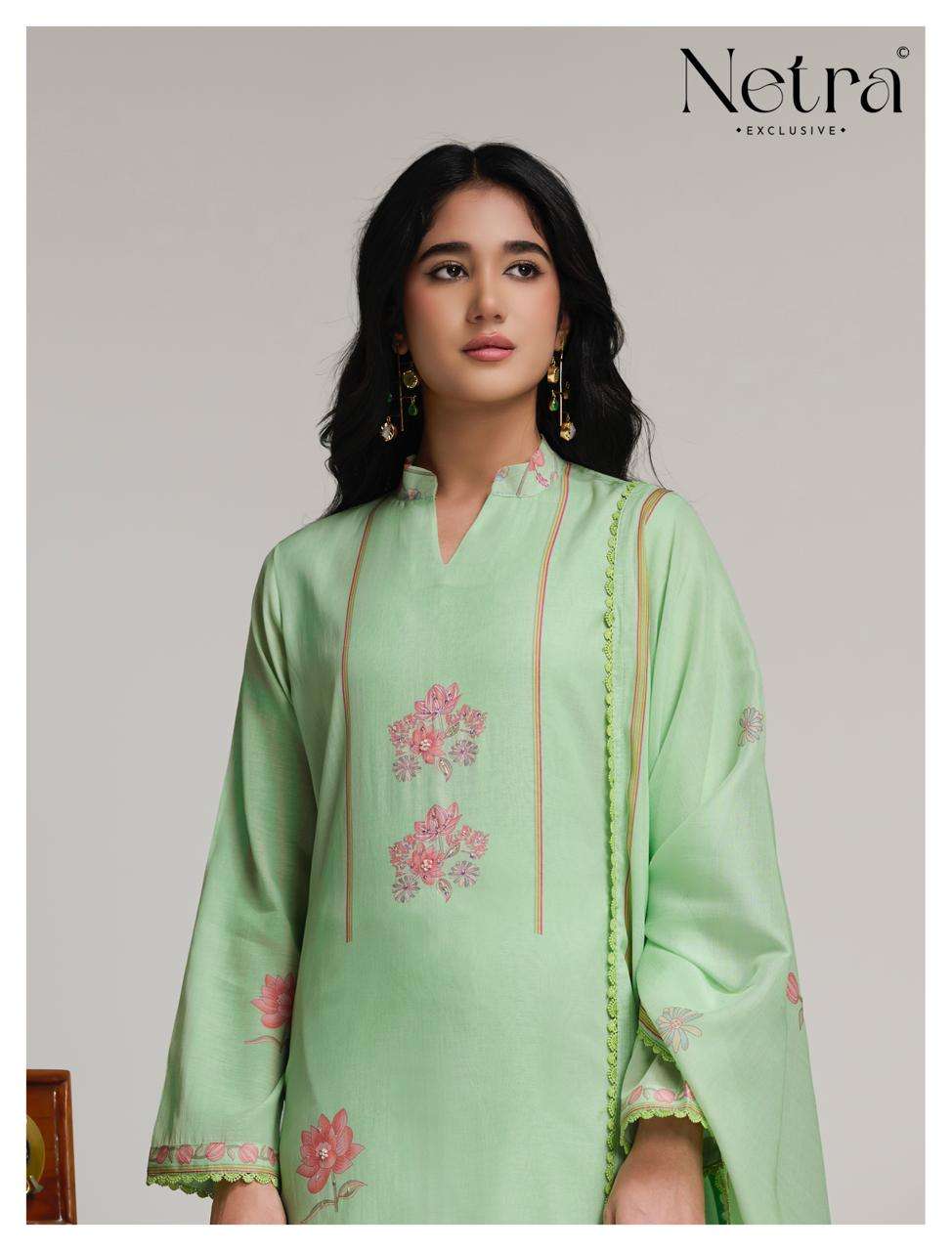 Netra Exclusive Niha Banarasi Mul Chanderi Dress Material - Amrah Wholesale
