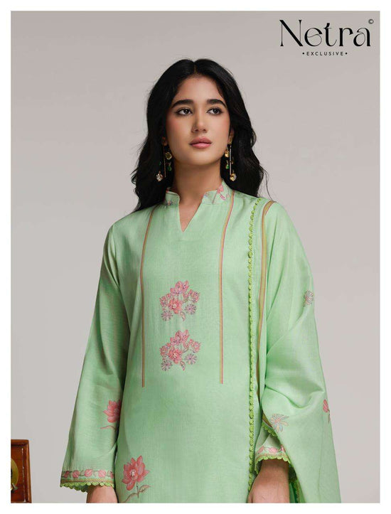Netra Exclusive Niha Banarasi Mul Chanderi Dress Material - Amrah Wholesale