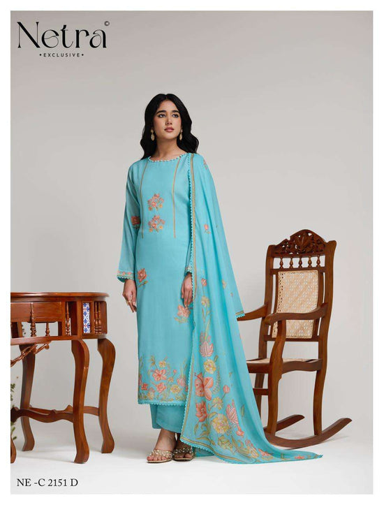Netra Exclusive Niha Banarasi Mul Chanderi Dress Material - Amrah Wholesale