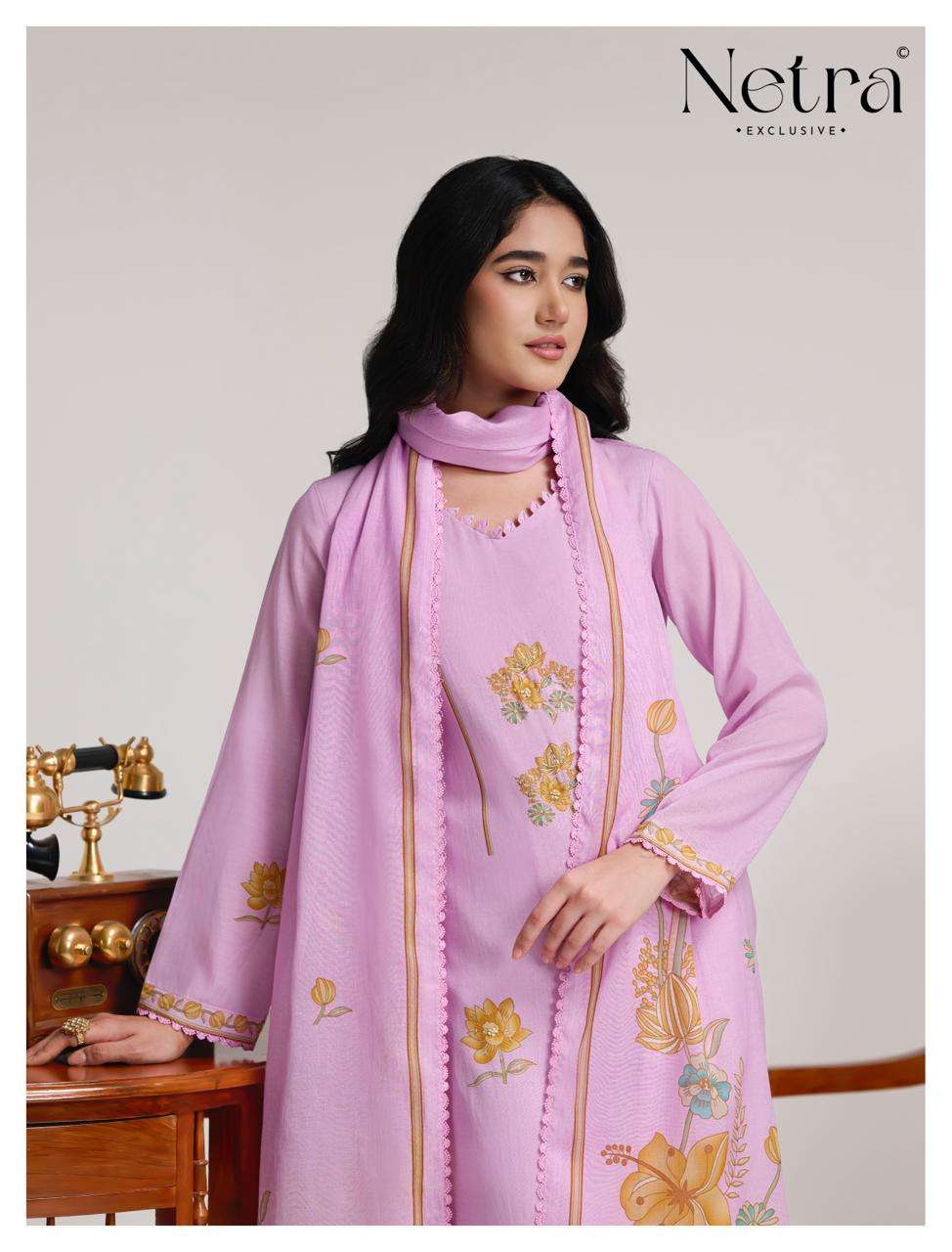 Netra Exclusive Niha Banarasi Mul Chanderi Dress Material - Amrah Wholesale