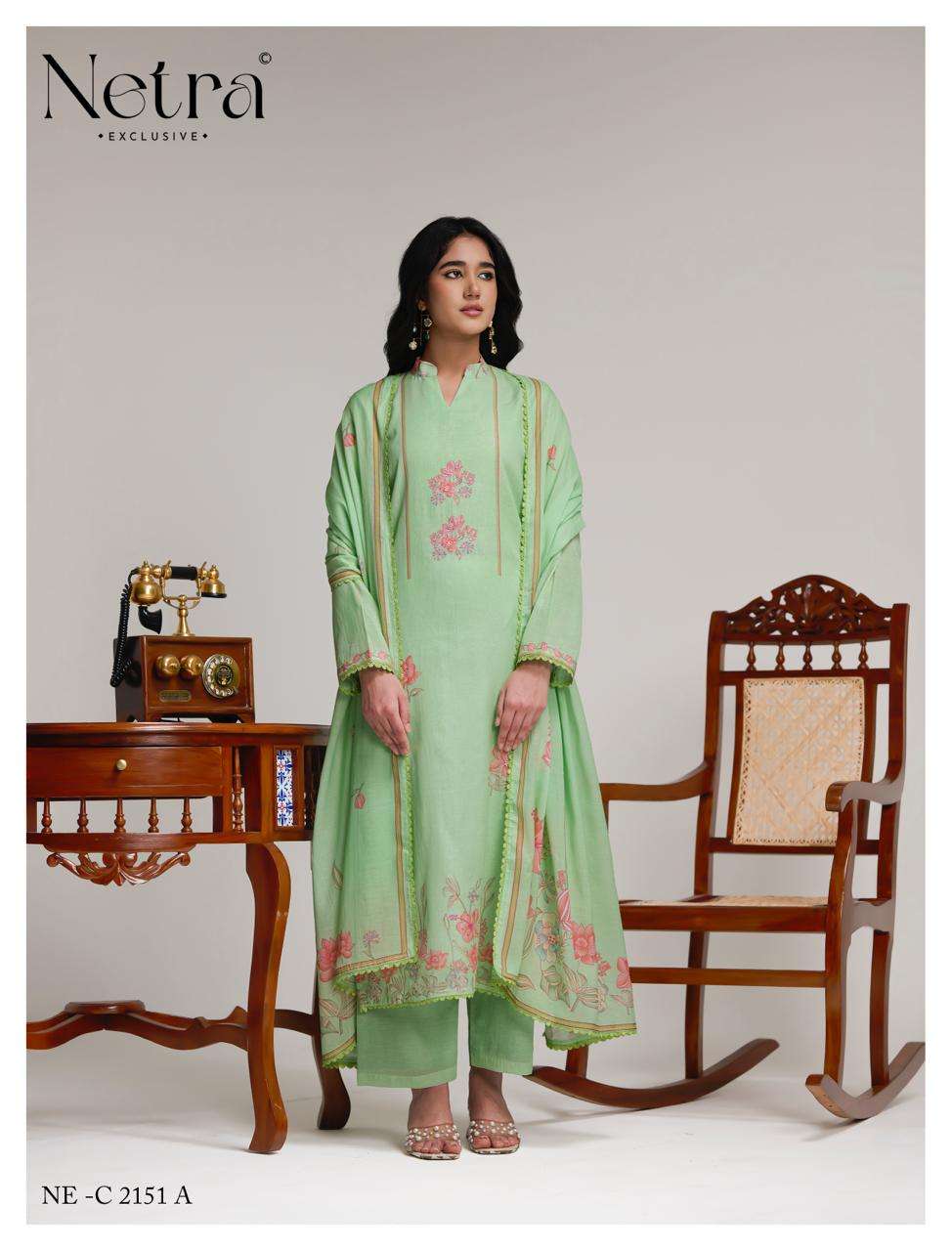 Netra Exclusive Niha Banarasi Mul Chanderi Dress Material - Amrah Wholesale