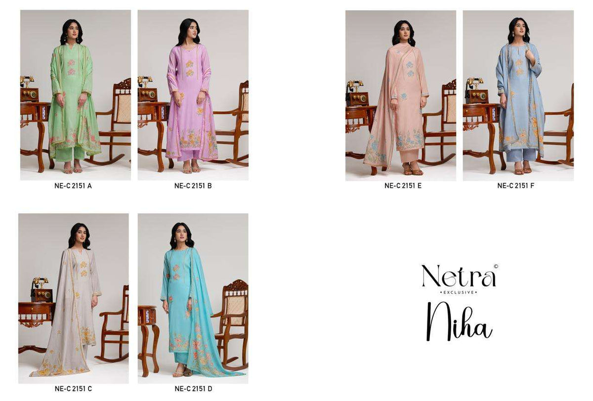 Netra Exclusive Niha Banarasi Mul Chanderi Dress Material - Amrah Wholesale