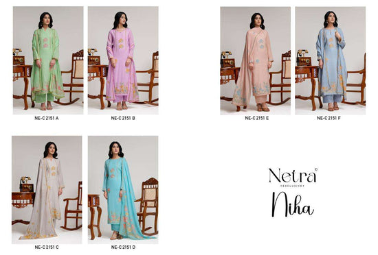 Netra Exclusive Niha Banarasi Mul Chanderi Dress Material - Amrah Wholesale