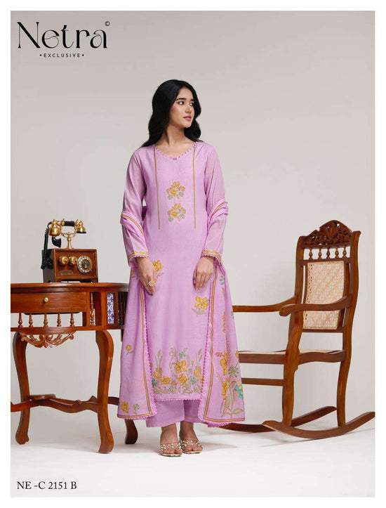 Netra Exclusive Niha Banarasi Mul Chanderi Dress Material - Amrah Wholesale
