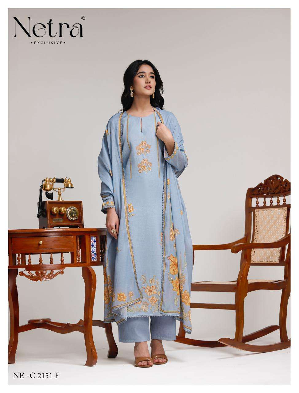 Netra Exclusive Niha Banarasi Mul Chanderi Dress Material - Amrah Wholesale