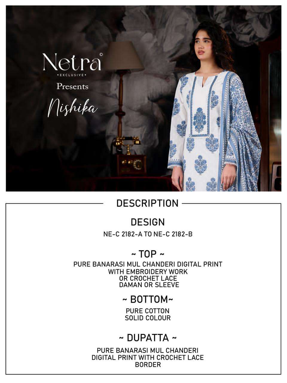 Netra Exclusive Nishika Banarasi Mul Chanderi Dress Material