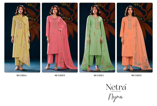 Netra Exclusive Nyra Pure Cotton Embroidered Dress Material - Amrah Wholesale