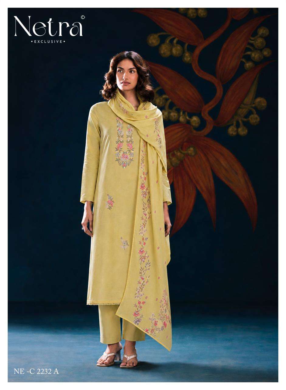 Netra Exclusive Nyra Pure Cotton Embroidered Dress Material - Amrah Wholesale