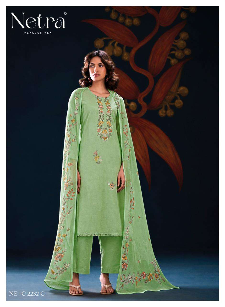 Netra Exclusive Nyra Pure Cotton Embroidered Dress Material - Amrah Wholesale