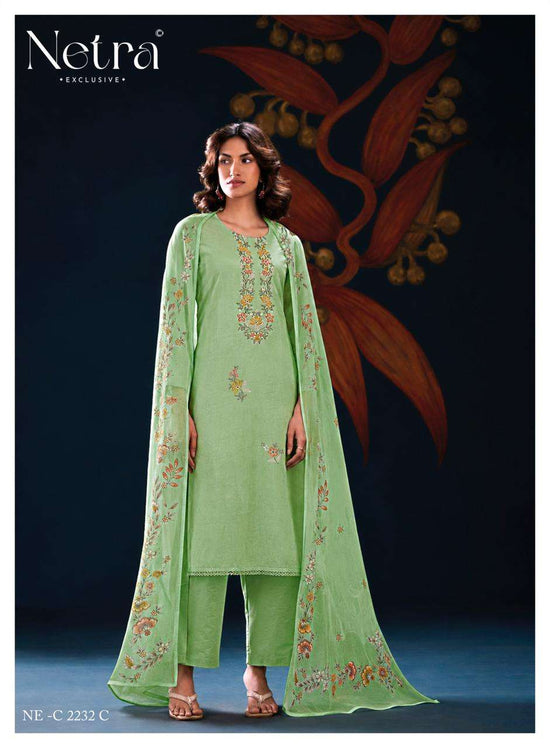 Netra Exclusive Nyra Pure Cotton Embroidered Dress Material - Amrah Wholesale