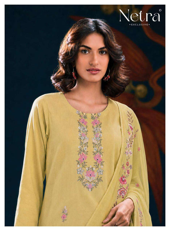 Netra Exclusive Nyra Pure Cotton Embroidered Dress Material - Amrah Wholesale