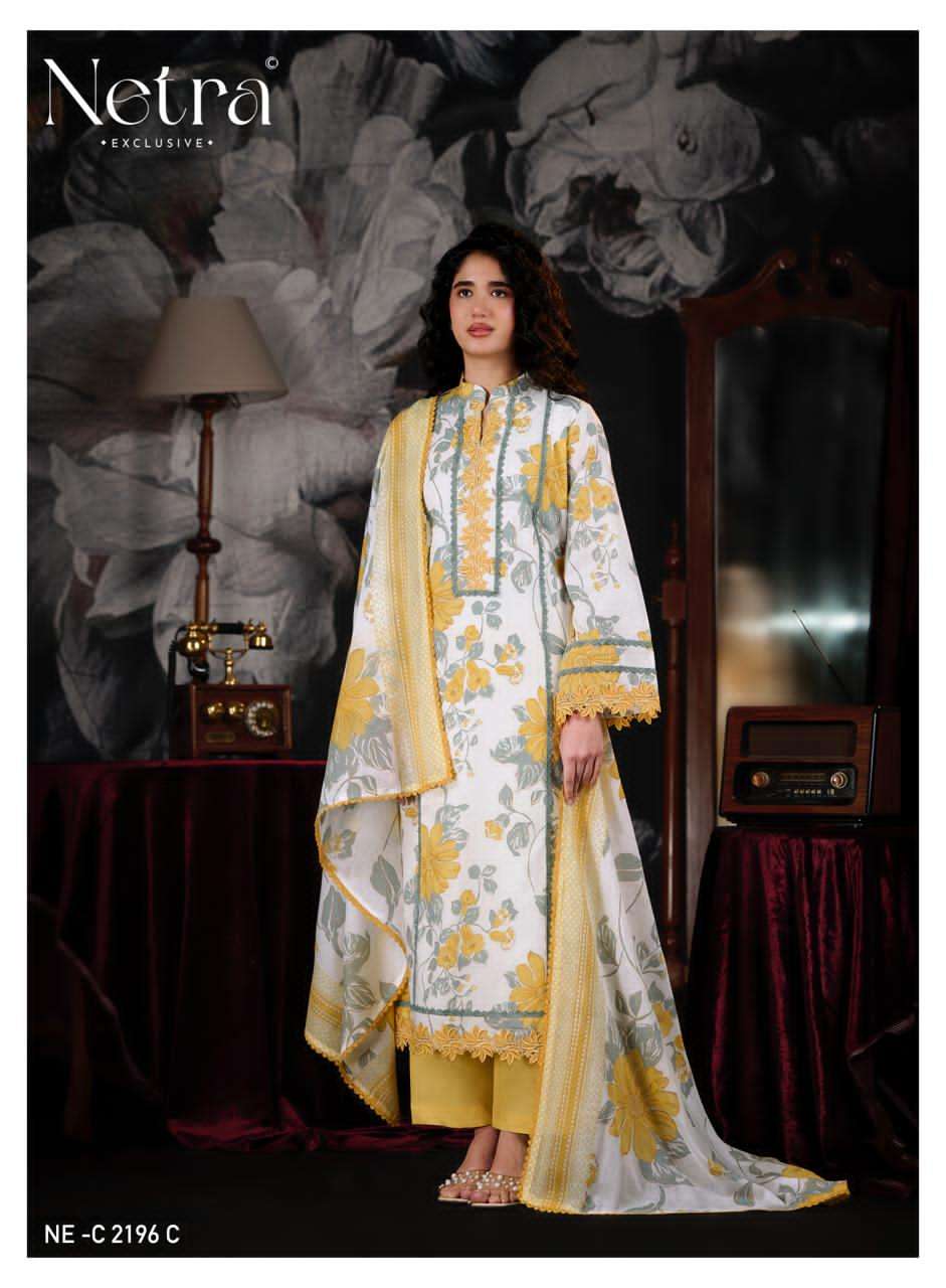 Netra Exclusive Pallavi Banarasi Mul Chanderi Digital Print Dress Material - Amrah Wholesale
