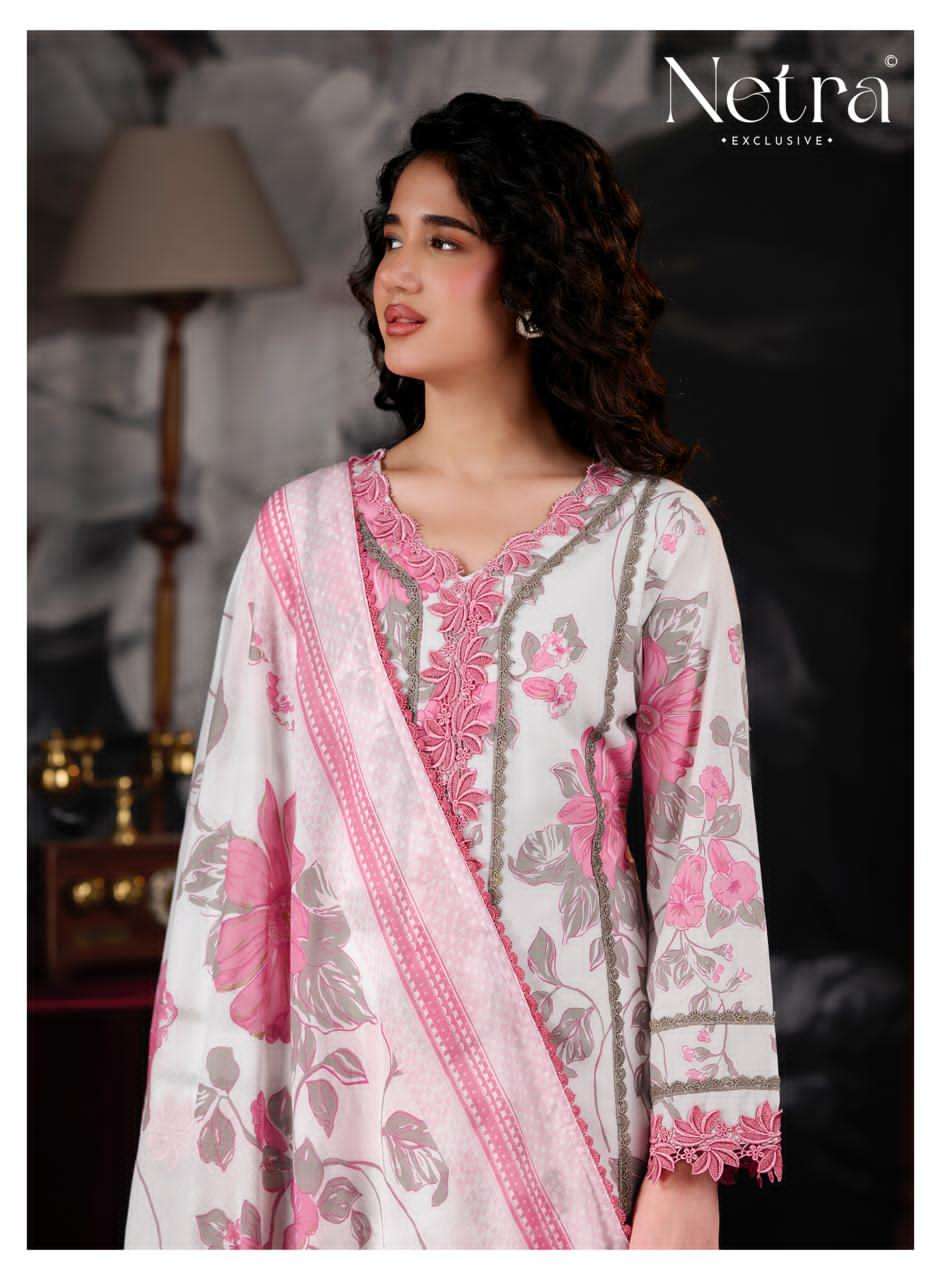 Netra Exclusive Pallavi Banarasi Mul Chanderi Digital Print Dress Material - Amrah Wholesale
