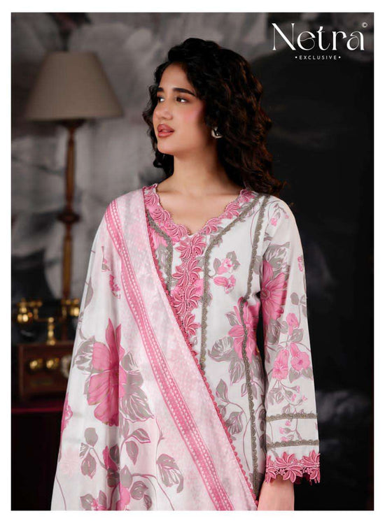 Netra Exclusive Pallavi Banarasi Mul Chanderi Digital Print Dress Material - Amrah Wholesale