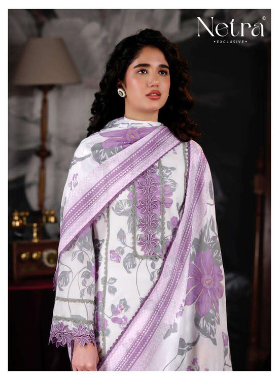 Netra Exclusive Pallavi Banarasi Mul Chanderi Digital Print Dress Material - Amrah Wholesale