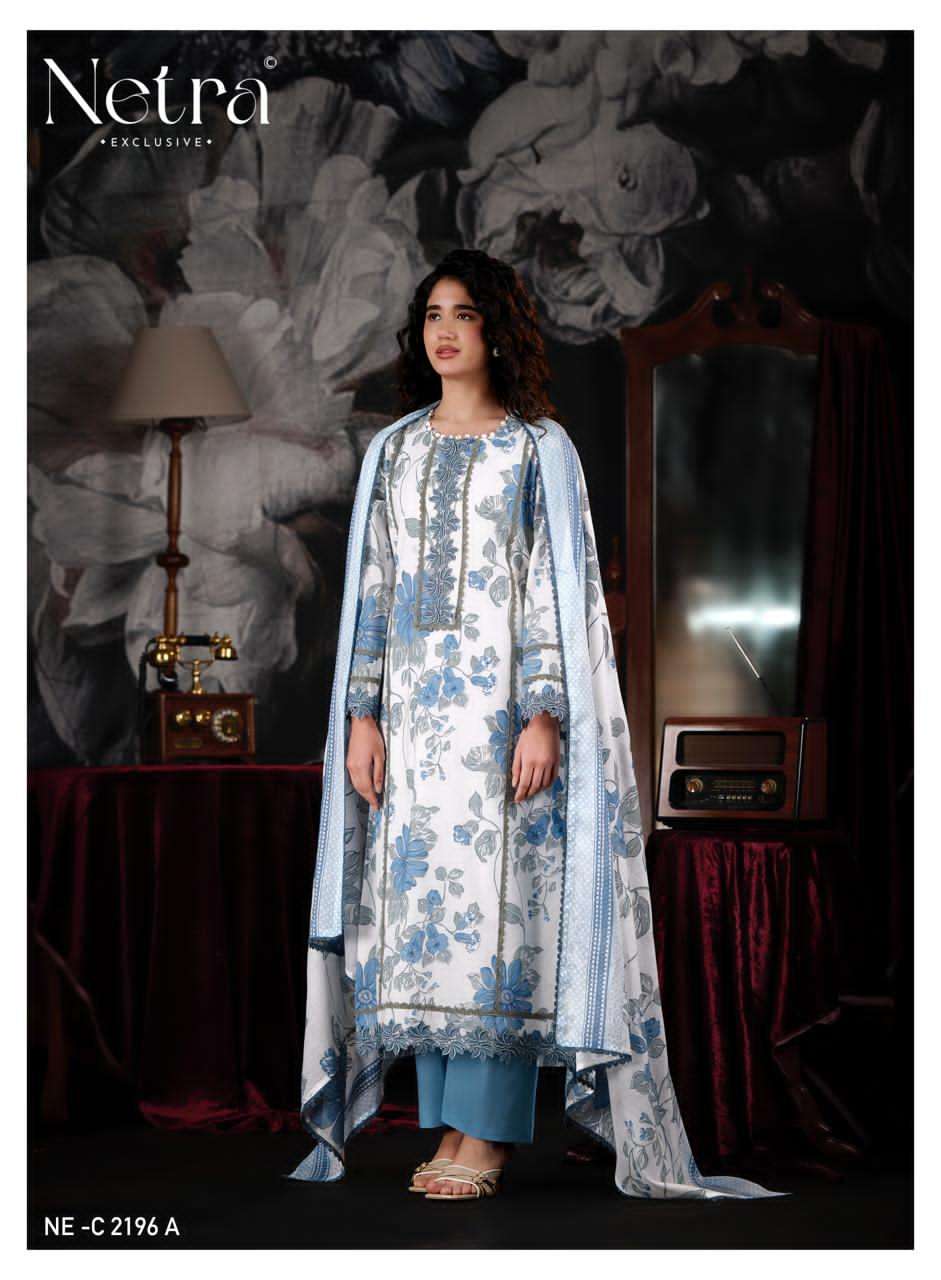 Netra Exclusive Pallavi Banarasi Mul Chanderi Digital Print Dress Material - Amrah Wholesale