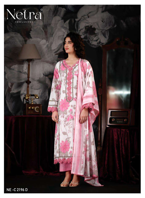 Netra Exclusive Pallavi Banarasi Mul Chanderi Digital Print Dress Material - Amrah Wholesale