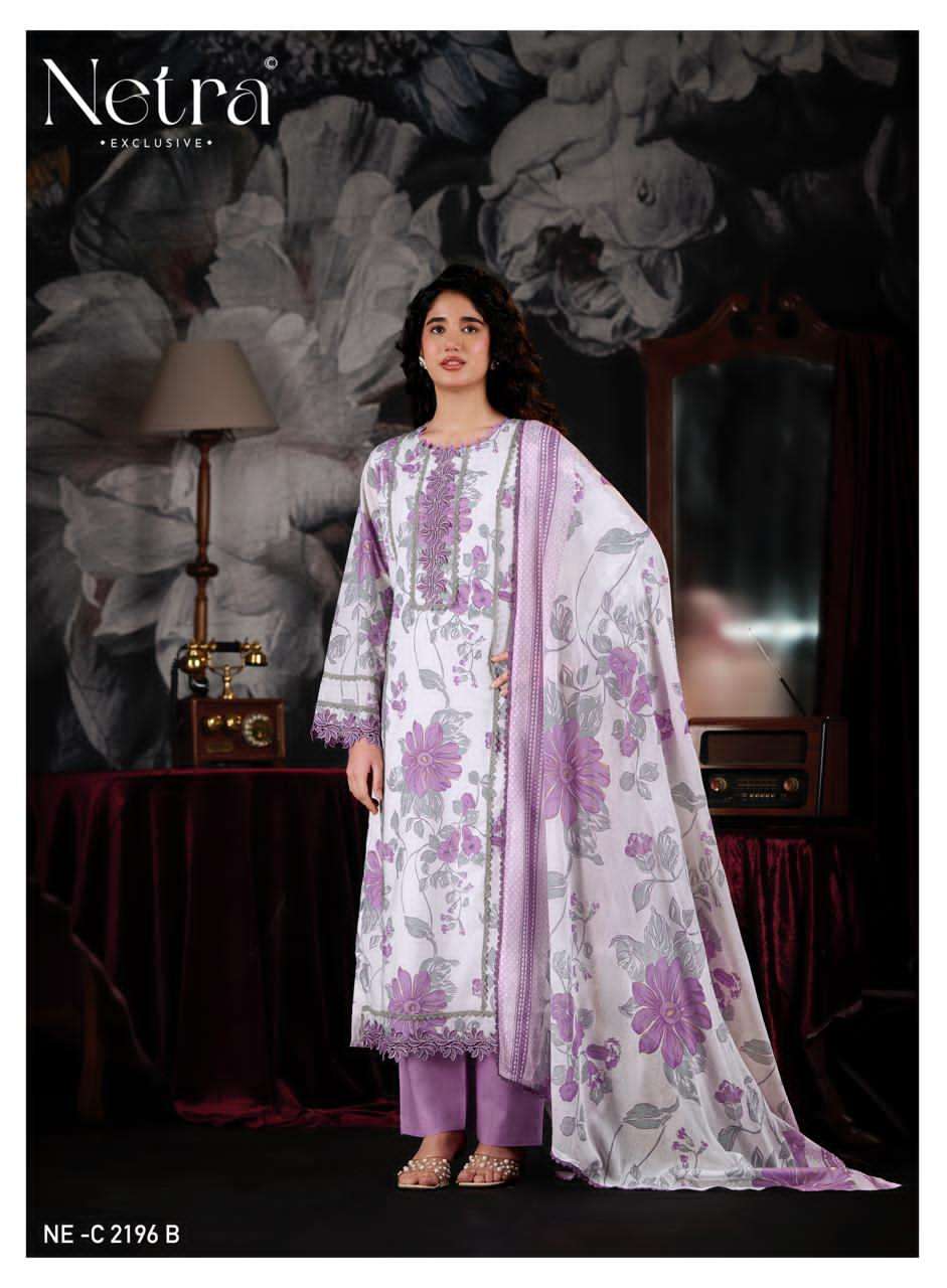 Netra Exclusive Pallavi Banarasi Mul Chanderi Digital Print Dress Material - Amrah Wholesale
