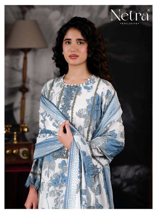 Netra Exclusive Pallavi Banarasi Mul Chanderi Digital Print Dress Material - Amrah Wholesale