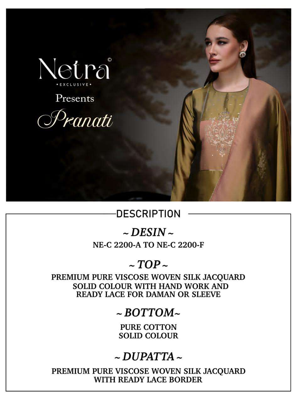 Netra Exclusive Pranati Premium Jacquard Silk Party Wear Dress Material Collection