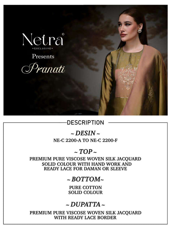Netra Exclusive Pranati Premium Jacquard Silk Party Wear Dress Material Collection