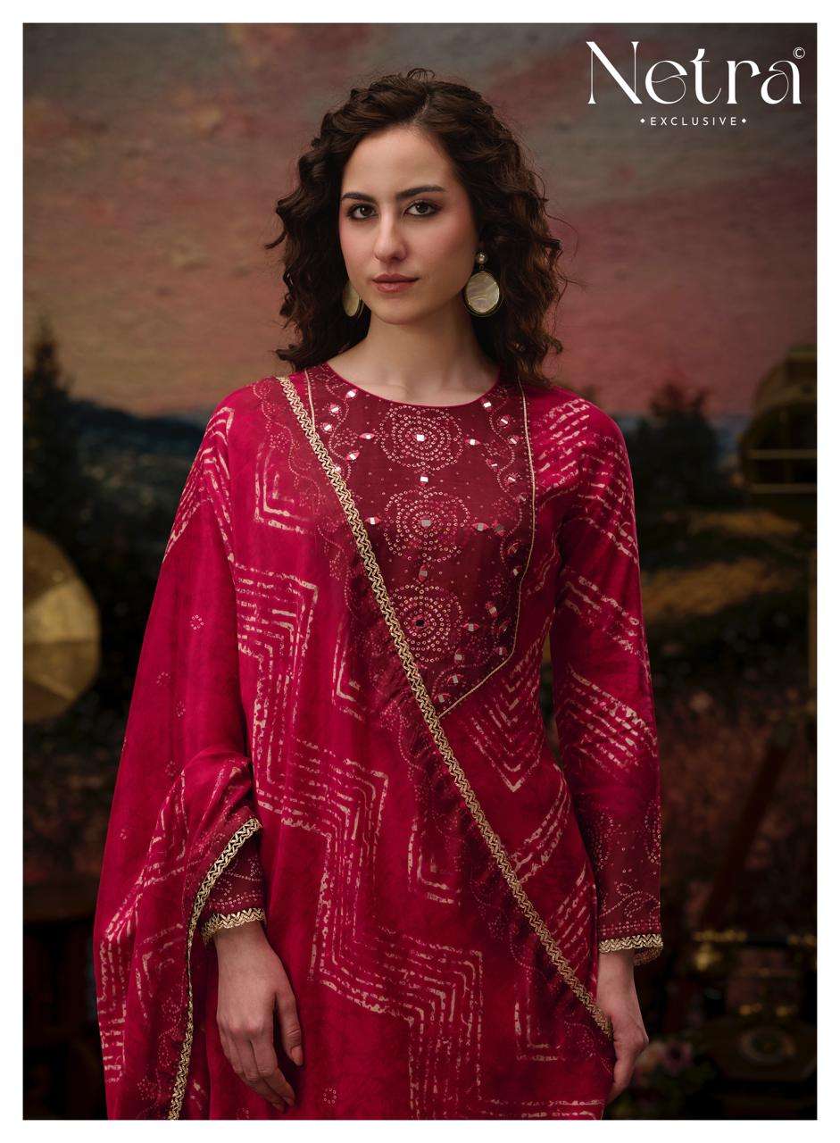 Netra Exclusive Rinkal Pure Bemberg Muslin Mirror Worked Salwar Suit