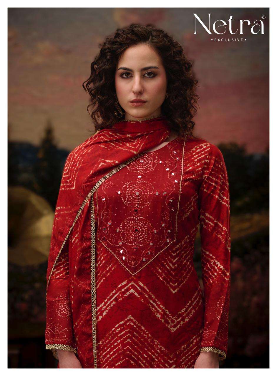 Netra Exclusive Rinkal Pure Bemberg Muslin Mirror Worked Salwar Suit