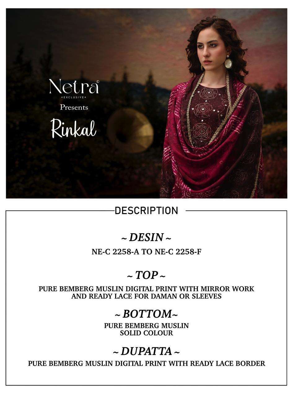 Netra Exclusive Rinkal Pure Bemberg Muslin Mirror Worked Salwar Suit