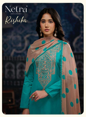 Netra Exclusive Rishika Pure Cotton Embroidered Dress Material - Amrah Wholesale