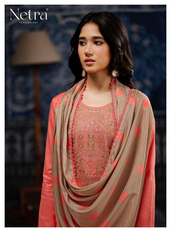Netra Exclusive Rishika Pure Cotton Embroidered Dress Material - Amrah Wholesale