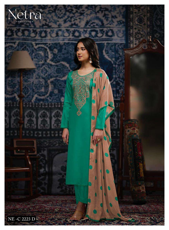 Netra Exclusive Rishika Pure Cotton Embroidered Dress Material - Amrah Wholesale