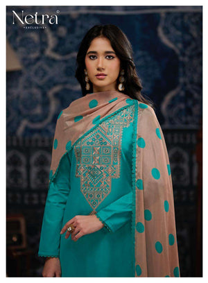 Netra Exclusive Rishika Pure Cotton Embroidered Dress Material - Amrah Wholesale