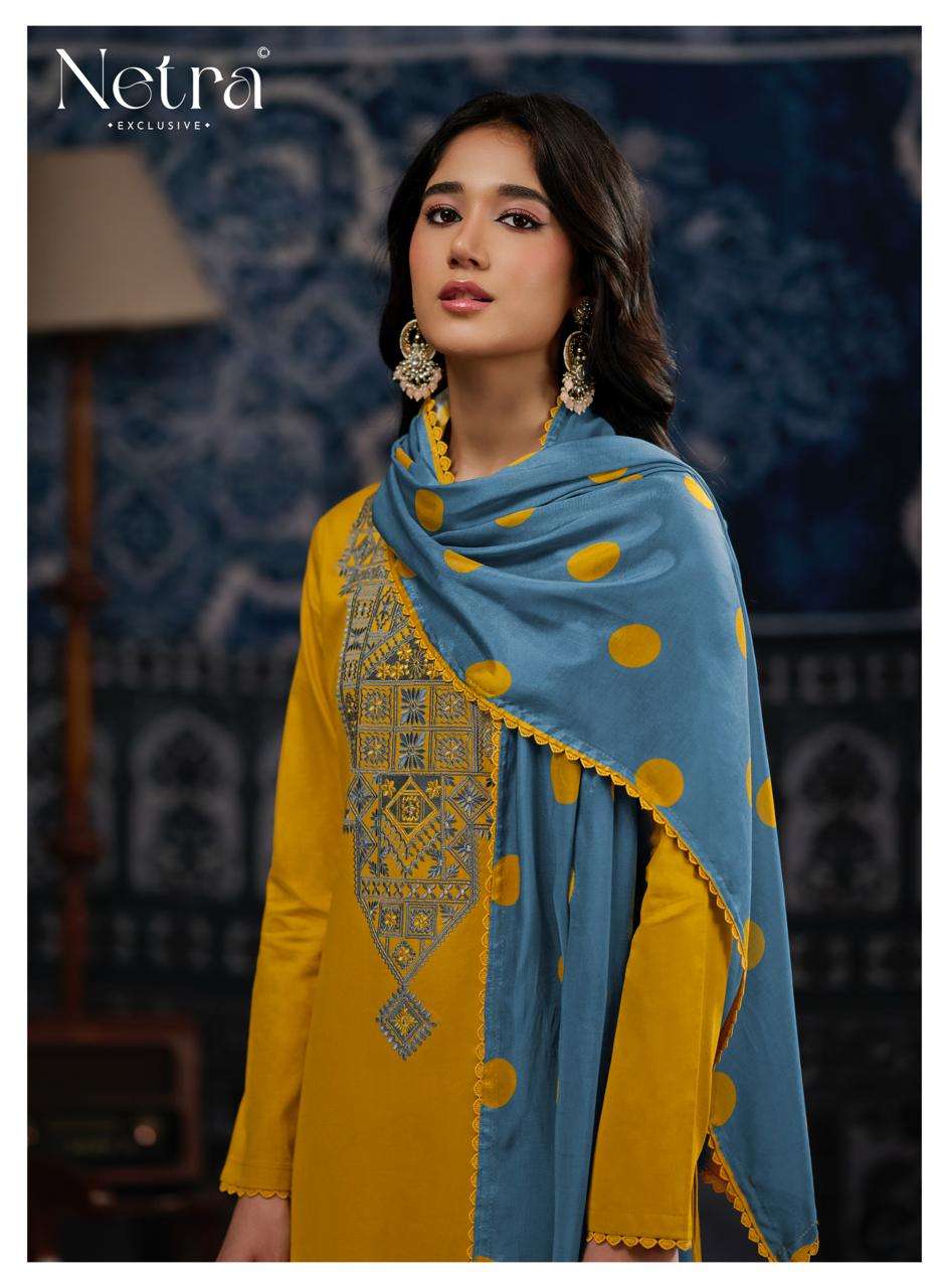 Netra Exclusive Rishika Pure Cotton Embroidered Dress Material - Amrah Wholesale