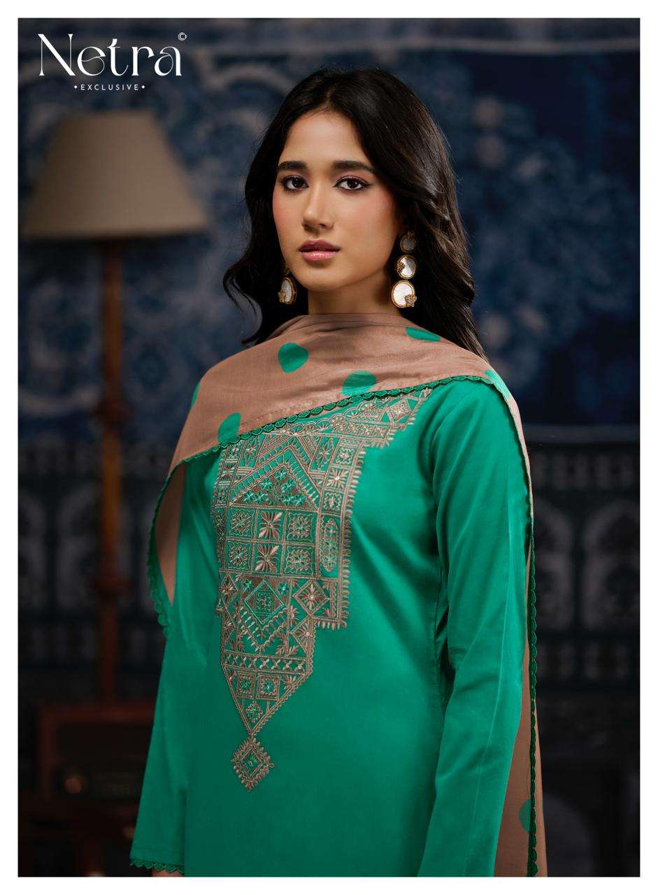 Netra Exclusive Rishika Pure Cotton Embroidered Dress Material - Amrah Wholesale