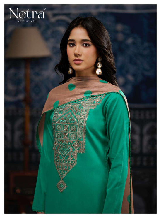 Netra Exclusive Rishika Pure Cotton Embroidered Dress Material - Amrah Wholesale
