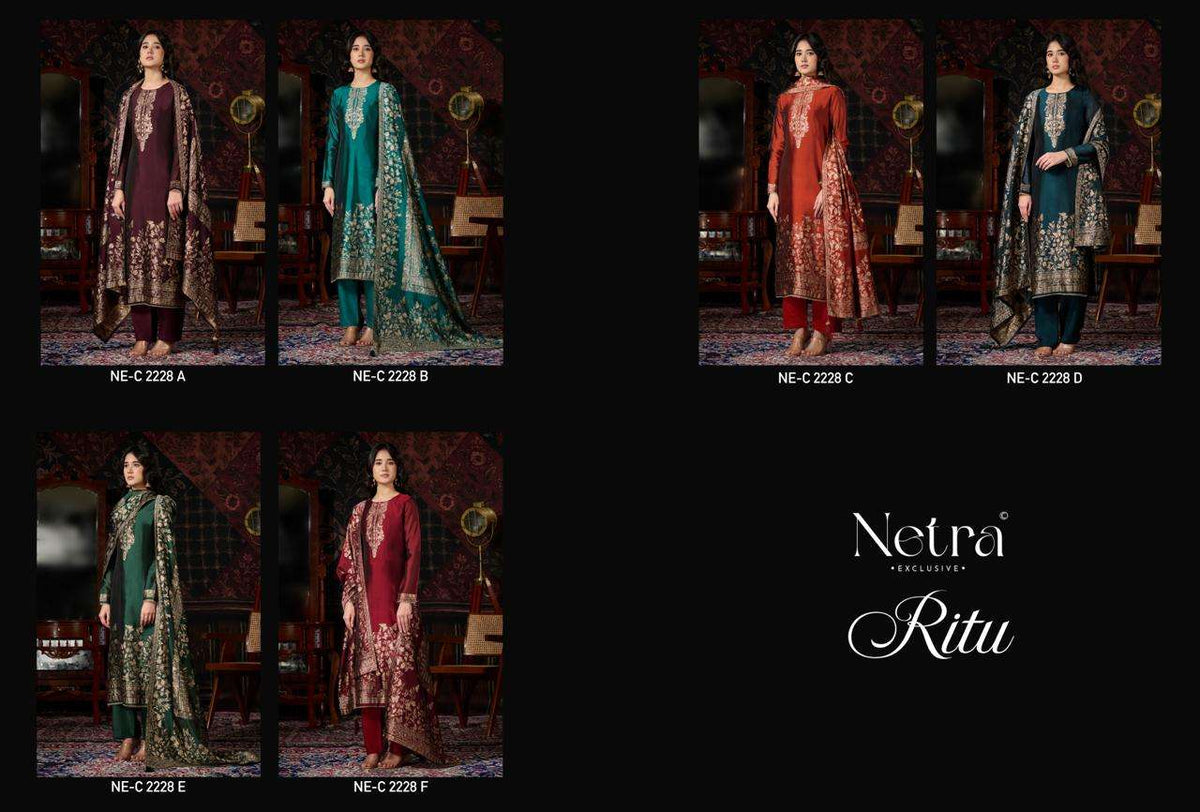Netra Exclusive Ritu Pure Viscose Silk Jacquard Dress Material - Amrah Wholesale