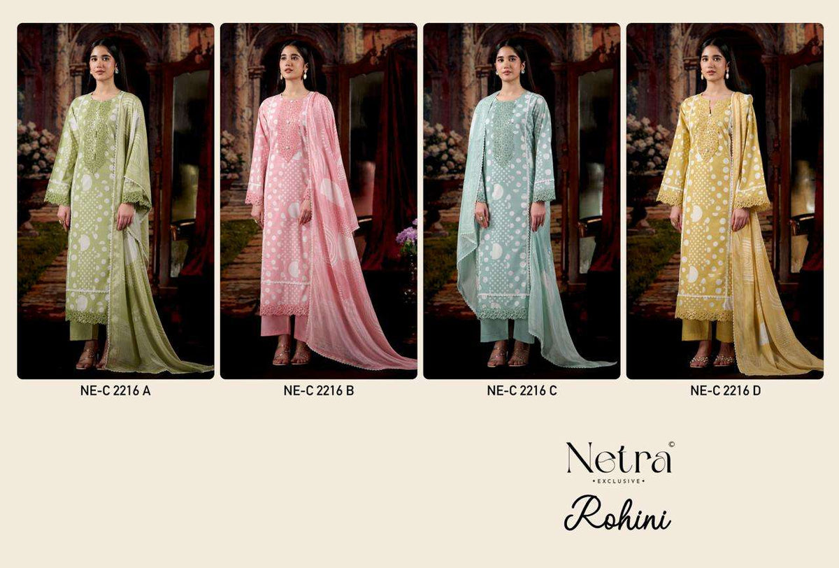 Netra Exclusive Rohini Pure Cotton Designer Dress Material Collection - Amrah Wholesale
