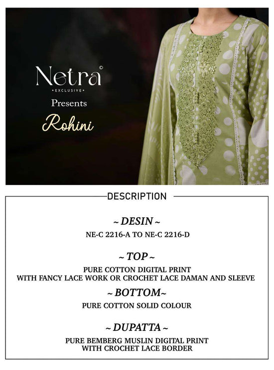 Netra Exclusive Rohini Pure Cotton Designer Dress Material Collection - Amrah Wholesale