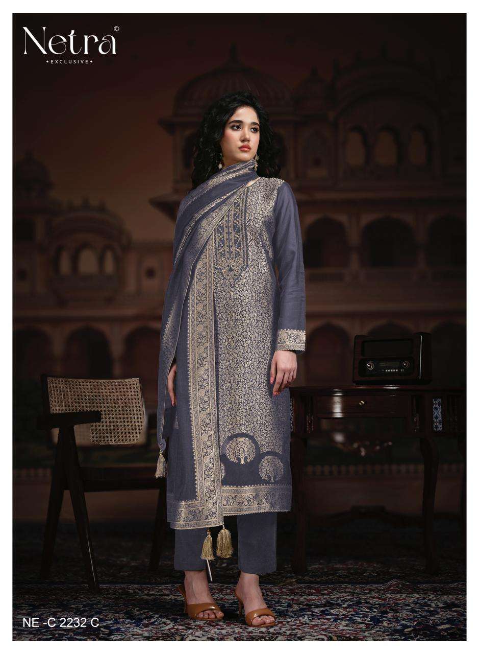 Netra Exclusive Rooh Vol 3 Viscose Silk Jacquard Dress Material - Amrah Wholesale