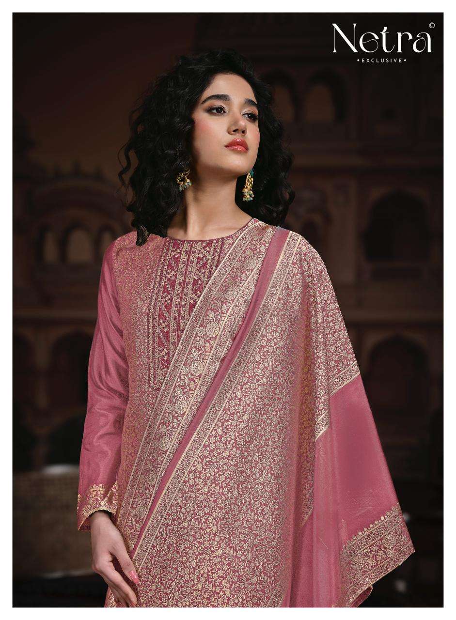 Netra Exclusive Rooh Vol 3 Viscose Silk Jacquard Dress Material - Amrah Wholesale