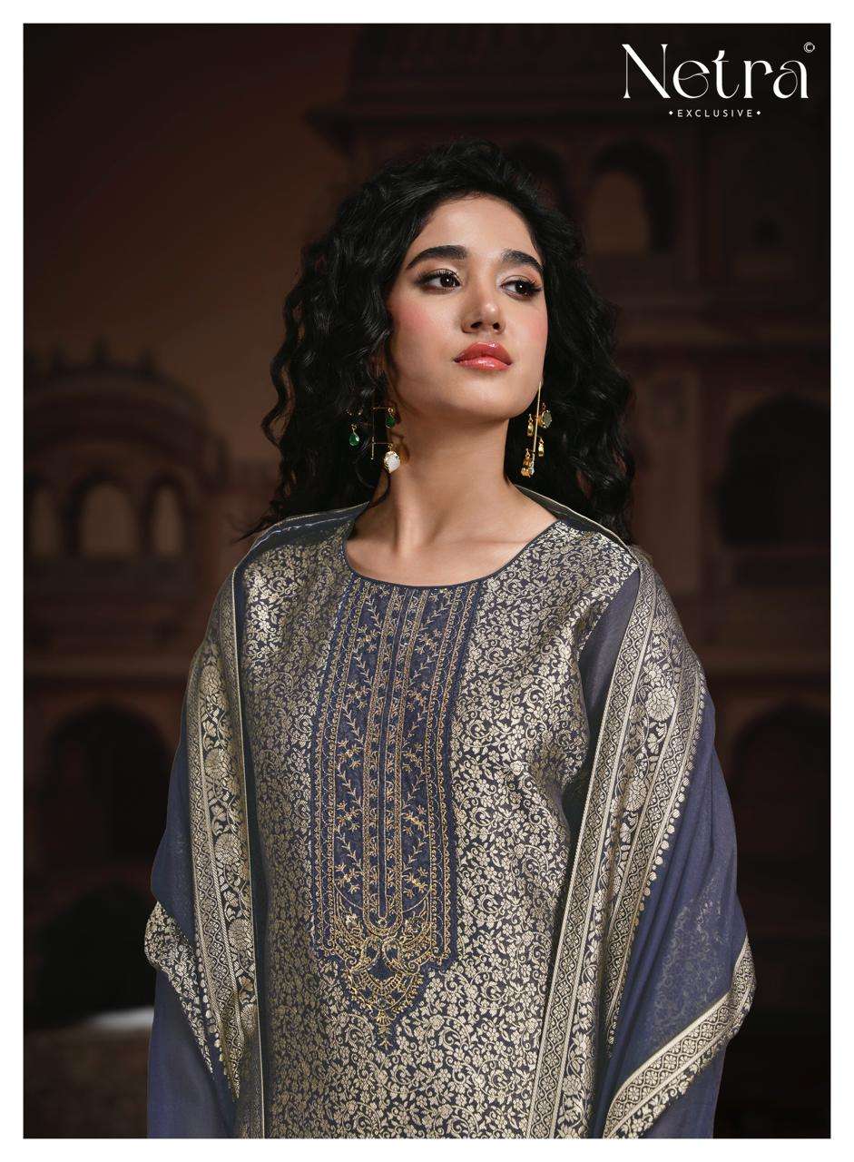 Netra Exclusive Rooh Vol 3 Viscose Silk Jacquard Dress Material - Amrah Wholesale