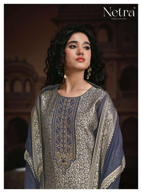 Netra Exclusive Rooh Vol 3 Viscose Silk Jacquard Dress Material - Amrah Wholesale