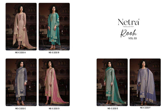 Netra Exclusive Rooh Vol 3 Viscose Silk Jacquard Dress Material - Amrah Wholesale
