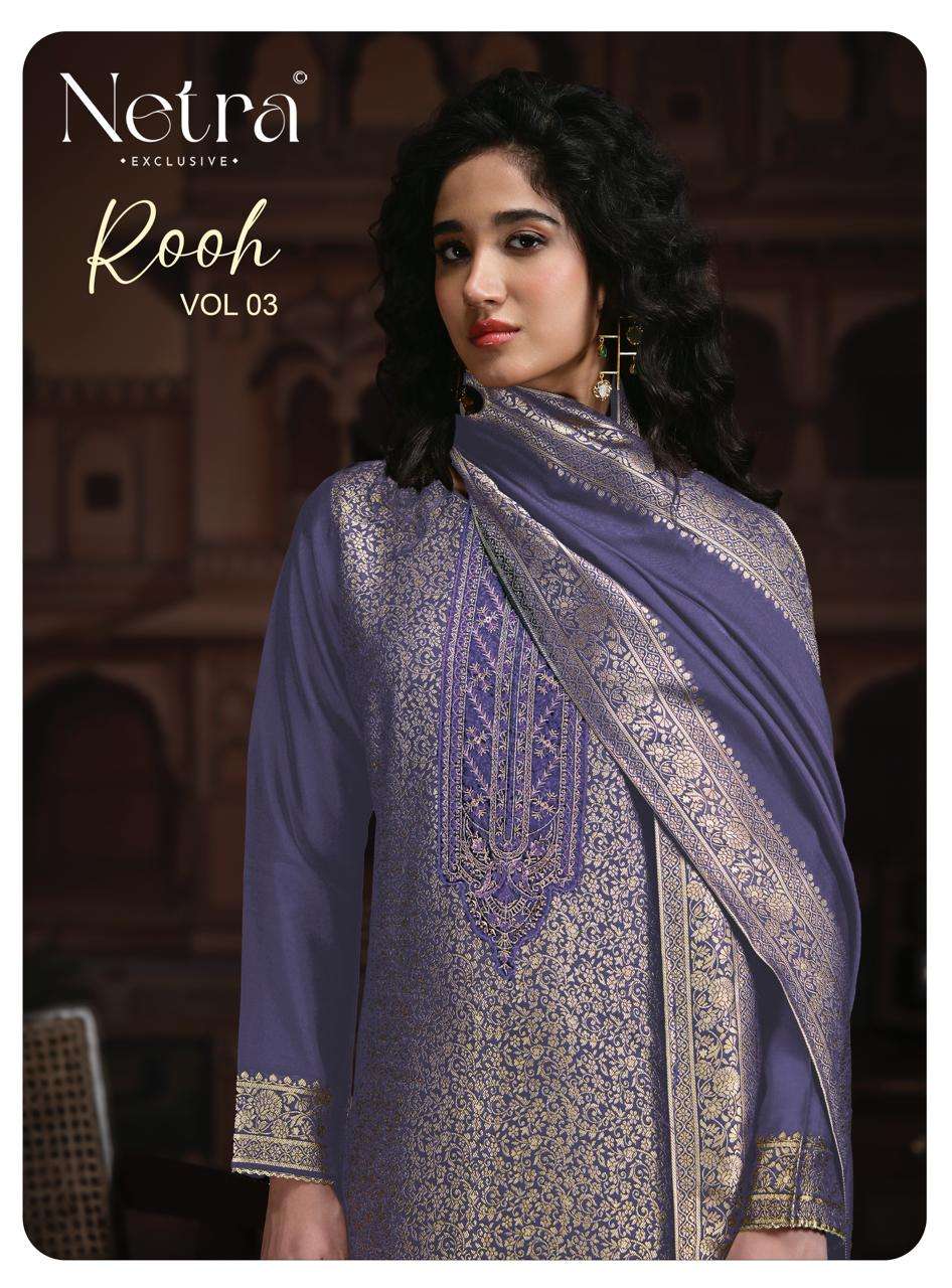 Netra Exclusive Rooh Vol 3 Viscose Silk Jacquard Dress Material - Amrah Wholesale