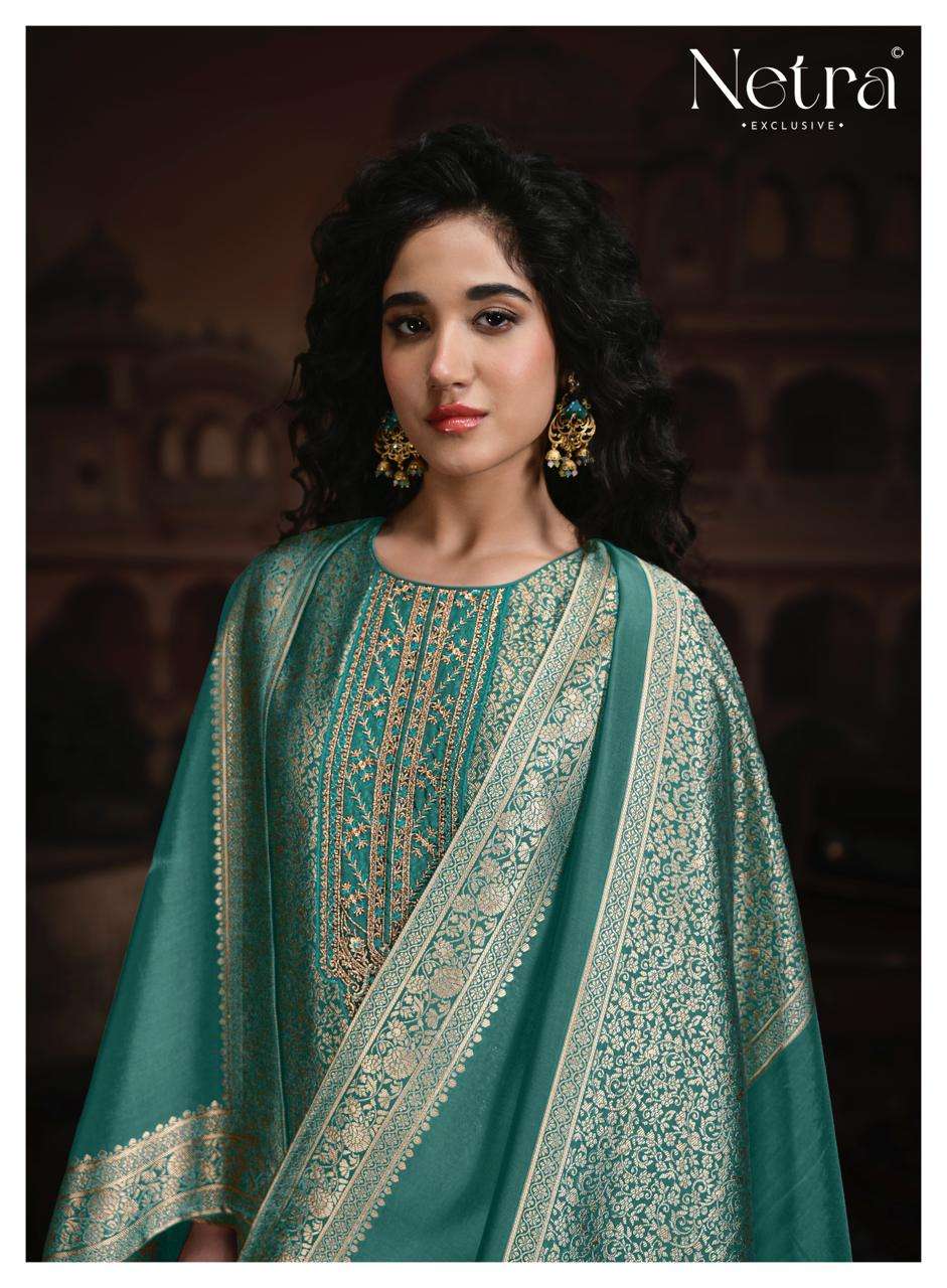 Netra Exclusive Rooh Vol 3 Viscose Silk Jacquard Dress Material - Amrah Wholesale